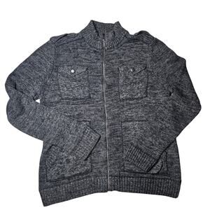 Rock & Republic Heathered Grey Grandpa Zip Up Sweater Cardigan Button Det XL